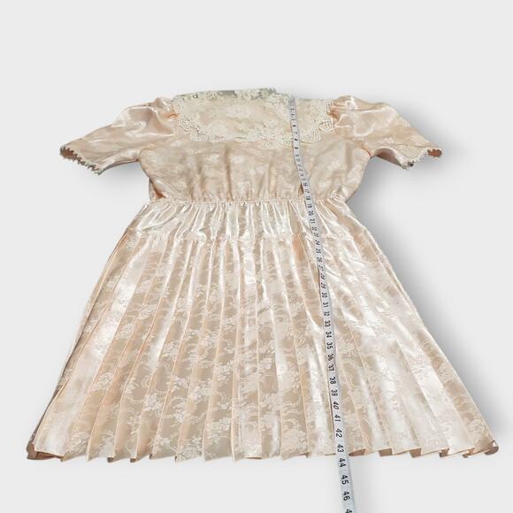 Vintage Scott McClintock Jacquard Lace Pleated Dress Shiny Pink Sz 10 Romance - Picture 12 of 15